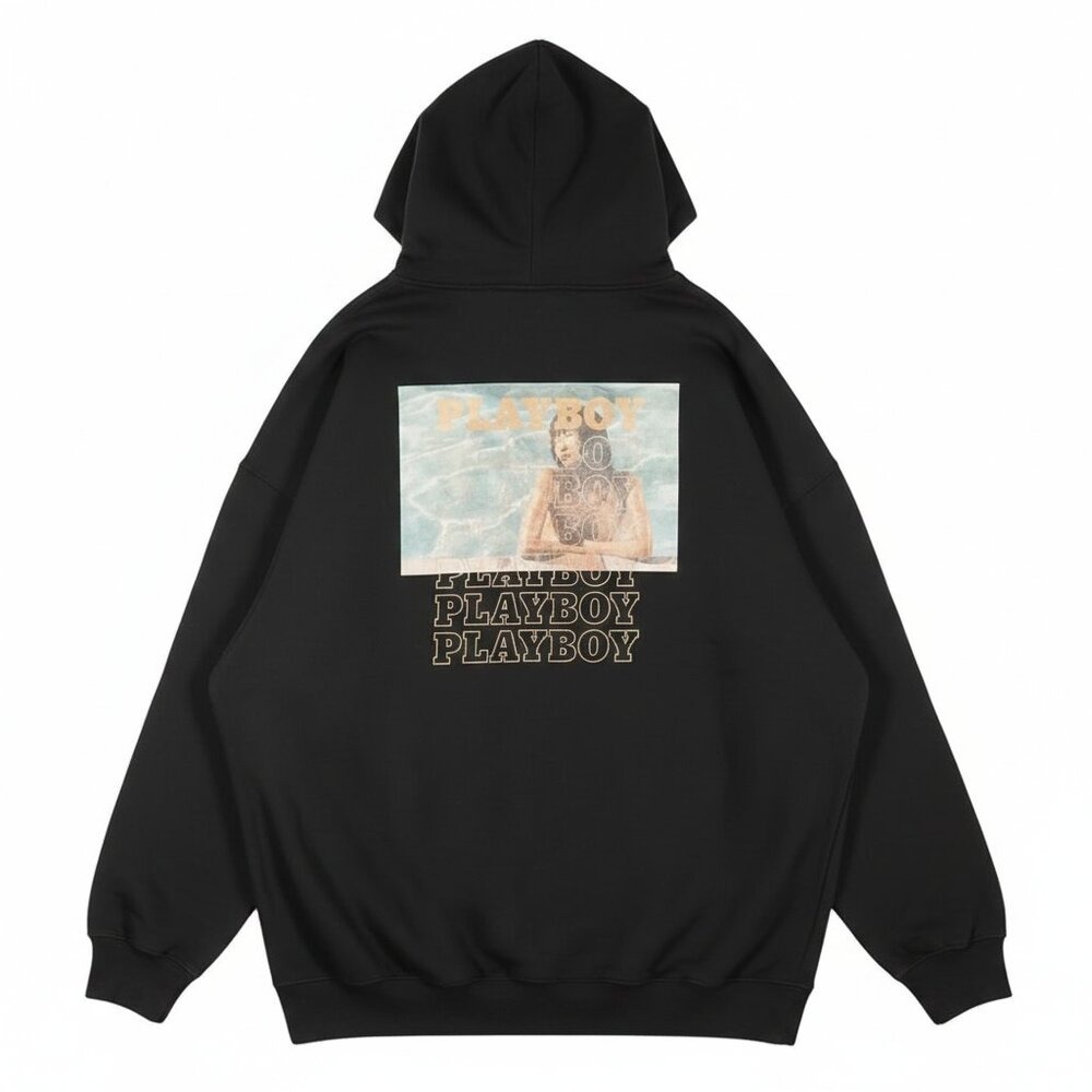 Missguided Playboy Oversized Hoodie Graphic Print Black Large